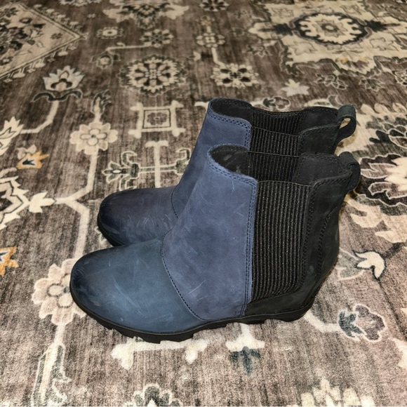 Sorel Lea Blue/Black Leather Wedge Booties 7 - Picture 3 of 8
